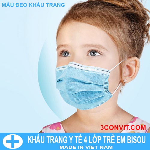 Hộp 50 chiếc khẩu trang y tế 4 lớp trẻ em Bisou