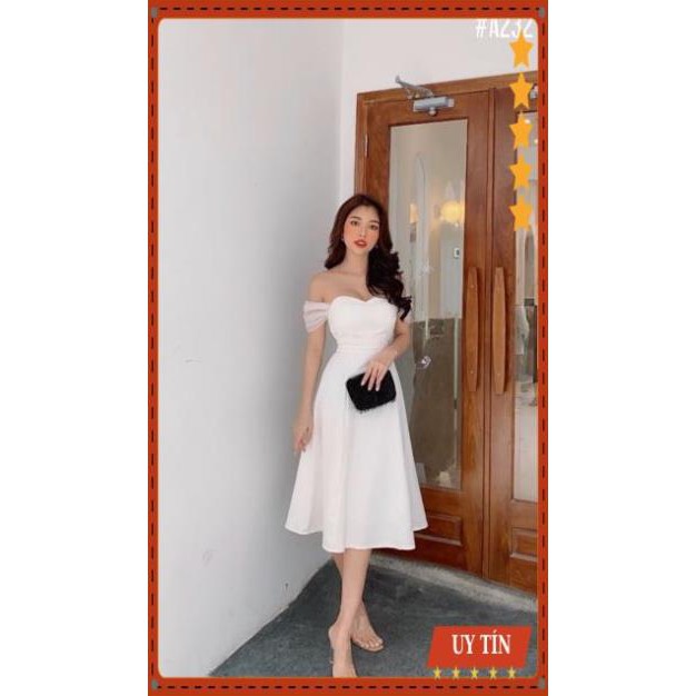 Đầm dự tiệc trắng Midi trễ vai phi phối lưới Eva_home_fashion | BigBuy360 - bigbuy360.vn