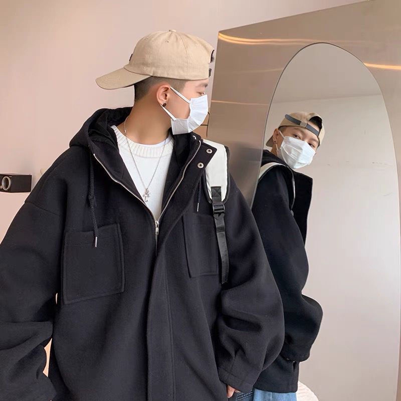 Áo Khoác Nhung Dáng Rộng Màu Trơn Phối Khóa Kéo Thời Trang Mùa Đông Mới Cho Nam