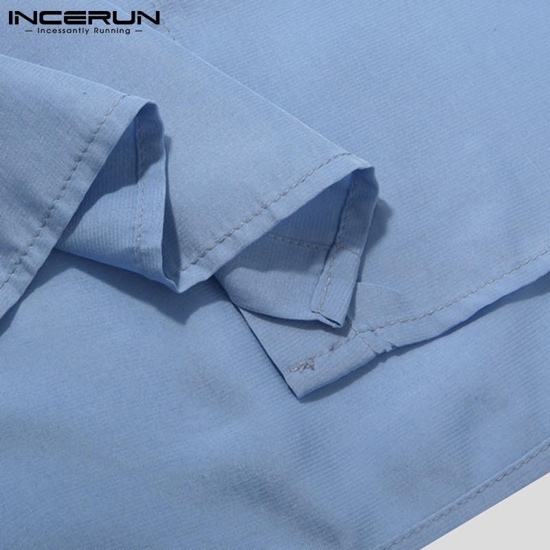 Áo Sơ Mi INCERUN Màu Trơn Tay Dài Dáng Rộng Thoáng Khí Cho Nam