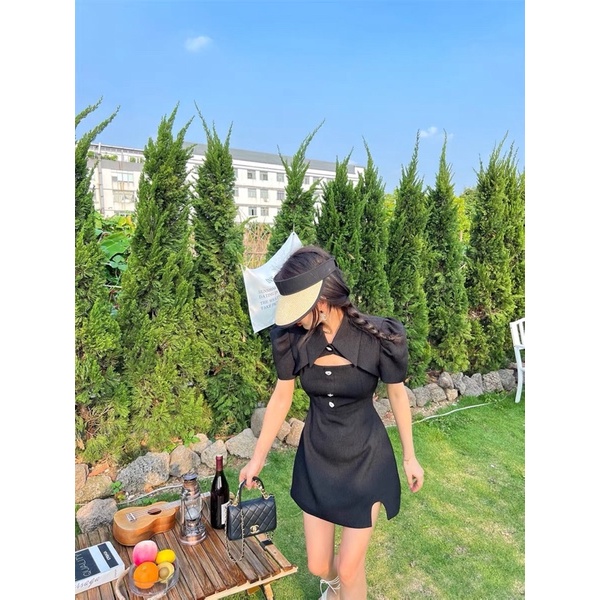 Set đầm đi tiệc Hana (có bigsize ) hai dây phối khoác sơmi cutout ❤️