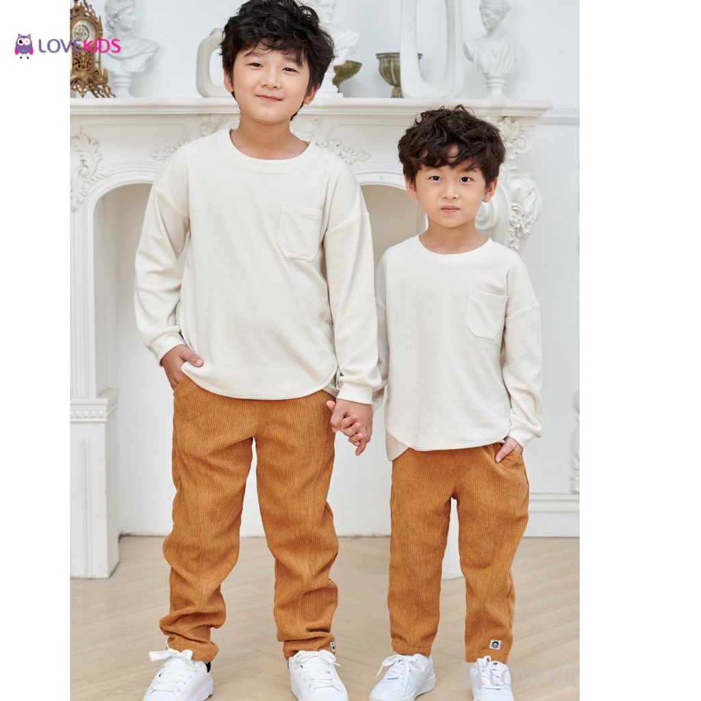 Áo Thun Bé Trai Lovekids, áo dài tay bé trai phối túi tròn, chất cotton mềm mại, size từ 4 đến 15 tuổi