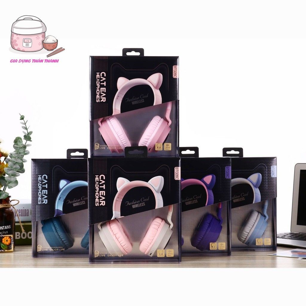 Tai Mèo Dễ Thương Bluetooth Pink Cat, Headphone CATEAR Có Mic,Âm Bass Mạnh Mẽ Và Dung Lượng Pin Khủng 400mAh Led RGB