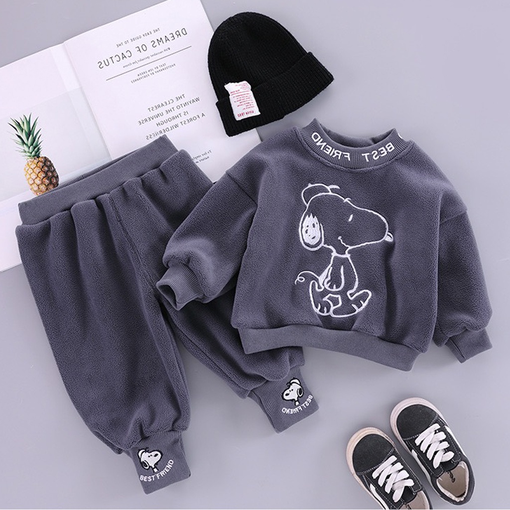 Bộ Nỉ Bông Cho Bé Trai Bé Gái, Bộ Nỉ Bông Thêu Hình Chú Chó Đáng Yêu Cho Bé Từ 7 - 27kg - Lila Kids