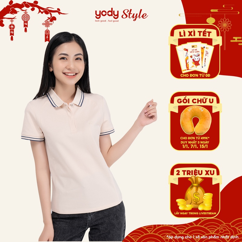 Áo Polo Nữ YODY Form Rộng Tay Ngắn Pique Giấu Cúc Nhẹ Nhàng, Lịch Sự APN3768