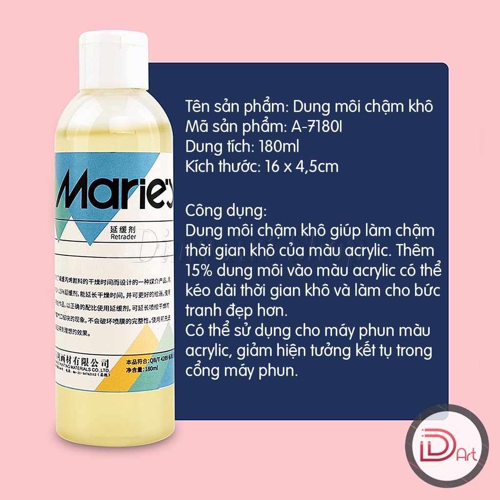 Dung môi phủ bóng/chậm khô/pha màu acrylic MARIE's