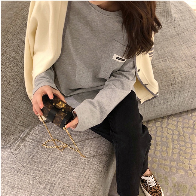 Áo thun tay dài cổ tròn màu sắc đơn giản trẻ trung phong cách hàn quốc