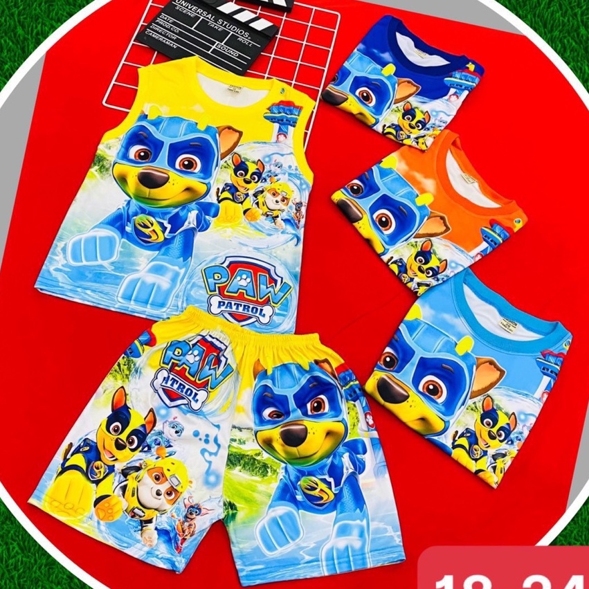 Quần áo 3 lỗ cho bé trai mặc nhà siêu mát, bộ đồ in hình những chú chó cứu hộ siêu đáng yêu size 3-6 tuổi
