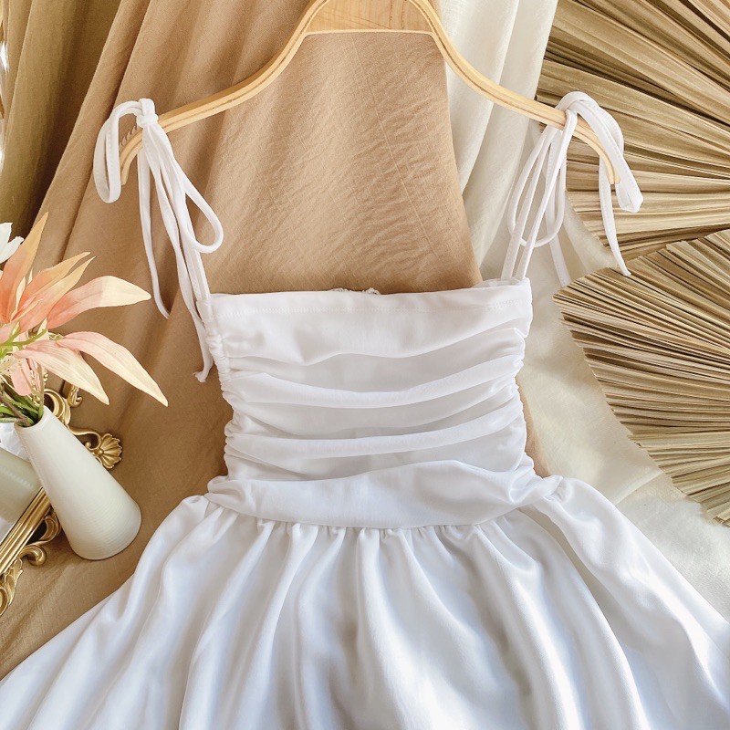 CAMIE DRESS - ĐẦM TRẮNG XOÈ CỘT NƠ VAI