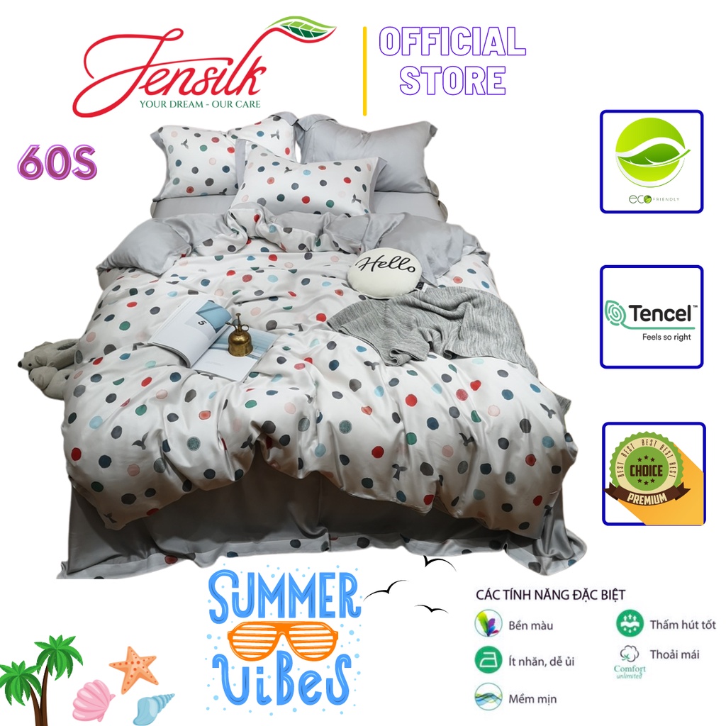 [Tencel 60s] Bộ chăn ga gối lụa 100%Tencel 60s Họa tiết Chấm bi cách điệu, siêu mềm mát mịn - DESIGN