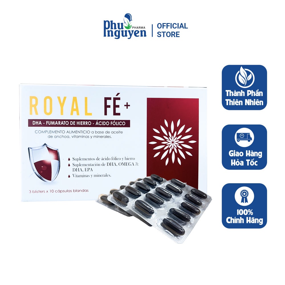 Viên Uống Bổ Sung Sắt DHA Vitamin Khoáng Chất ROYAL FE+ (TÂY BAN NHA) - Hộp 30 viên