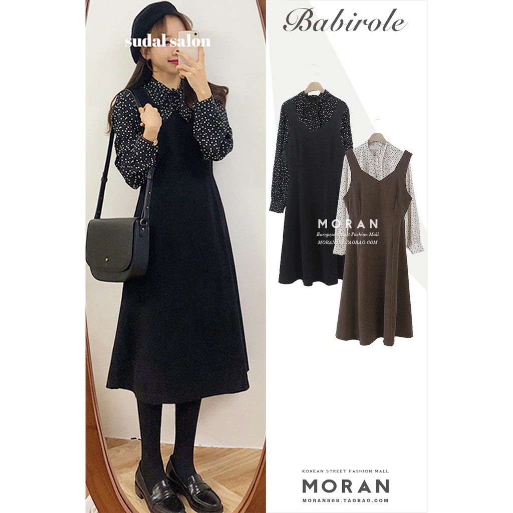 (ORDER) Váy yếm xòe dài MORAN mùa thu Vintage Hàn Quốc