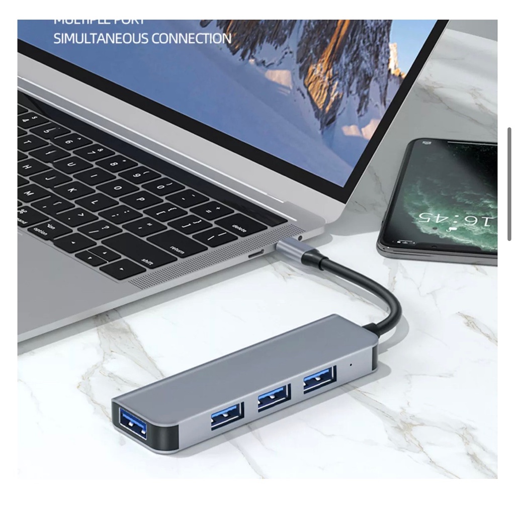 Bộ chia  4 cổng USB 3.0 Type C  Nhỏ Gọn Bằng Kim Loại Máy Tính Xách Tay, Điện thoại