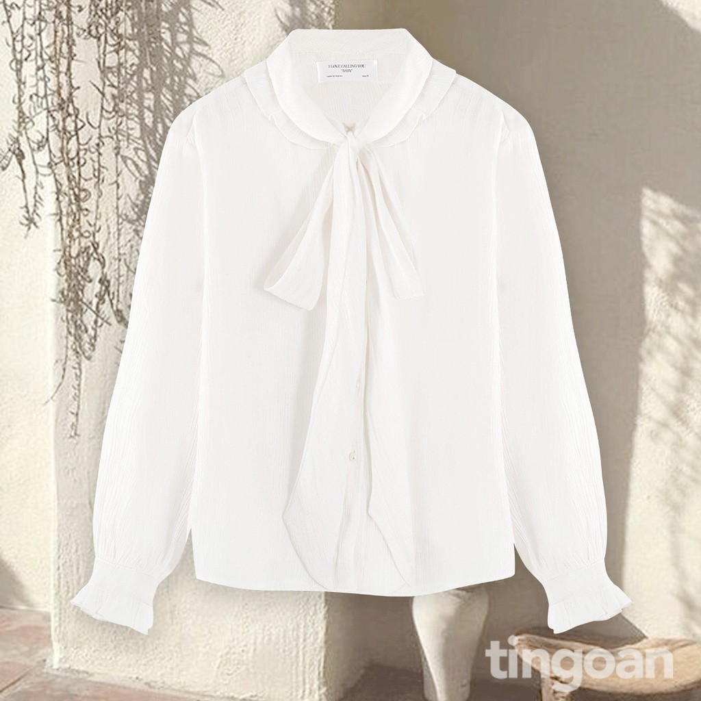 Áo sơ mi nơ cổ cúc ngọc lụa trắng tingoan DELILAH BLOUSE/WH | BigBuy360 - bigbuy360.vn