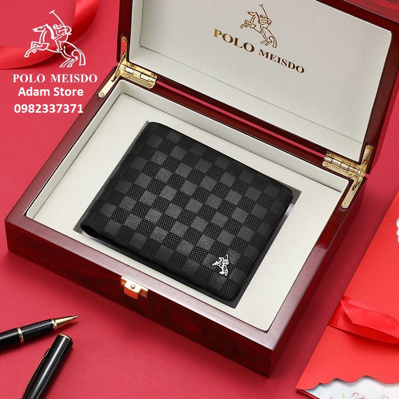 Ví Da Bò Nam Cao Cấp Hàng Hiệu POLO MEISDO (Da Thật 100%) Full Hộp Phù Hợp Làm Quà Biếu Tặng Sinh Nhật BH 2 Năm PL38