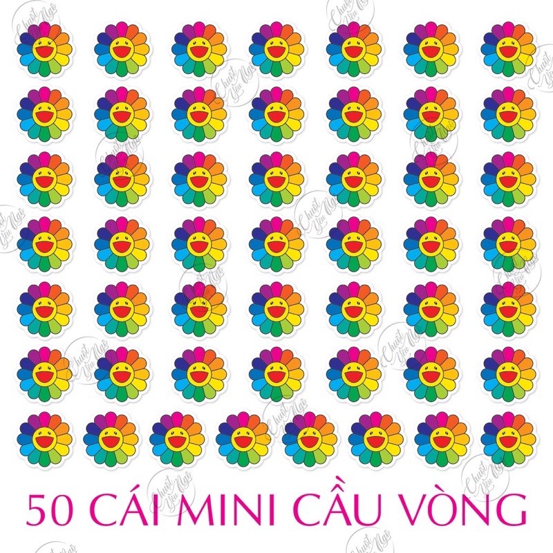 Bộ 50 sticker HÌNH  HOA  kích thước 4cm x 4cm chủ đề  HOA ĐA SẮC và CẦU VÒNG  mã số NT 58