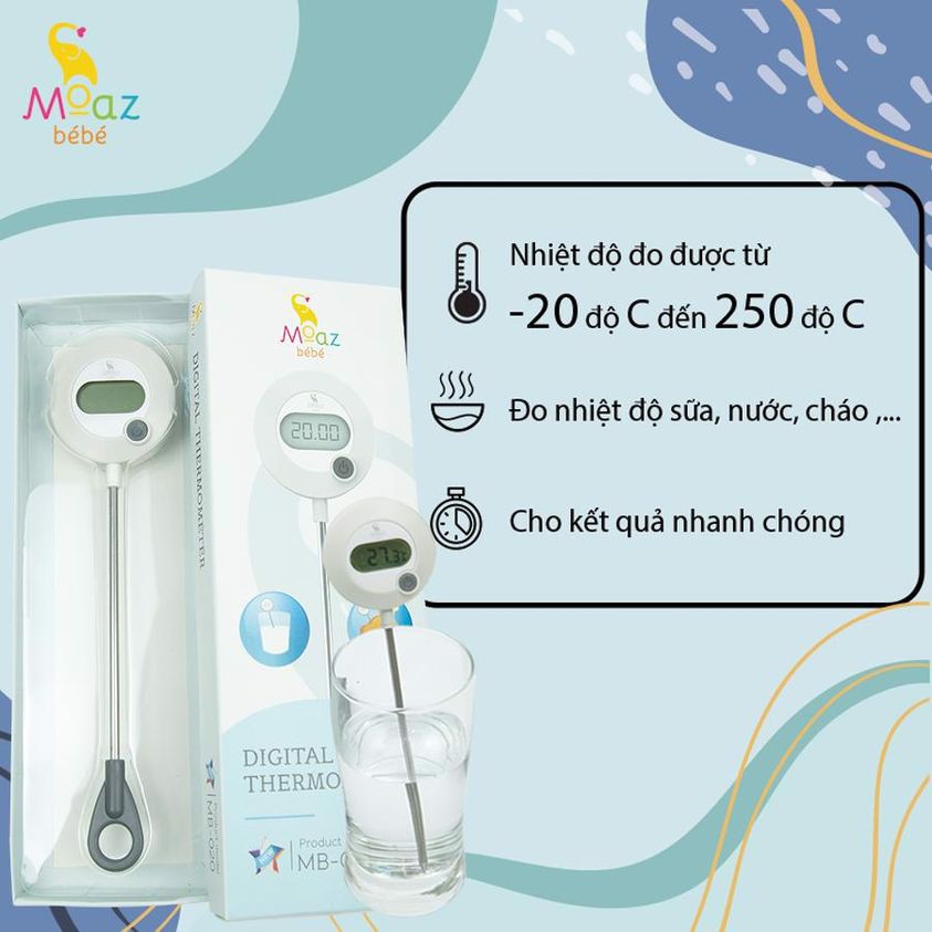 Nhiệt kế đo nhiệt độ sữa, đo nước thông minh Moaz Bebe MB-020 Hàng chính hãng