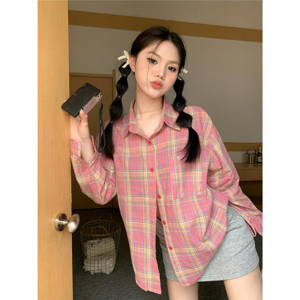 Lalisas Set Áo Sơ Mi Tay Dài Dáng Rộng Kẻ Sọc Caro + Áo Dây Treo Cổ Không Tay Cho Nữ (Đặt Hàng Riêng Biệt)