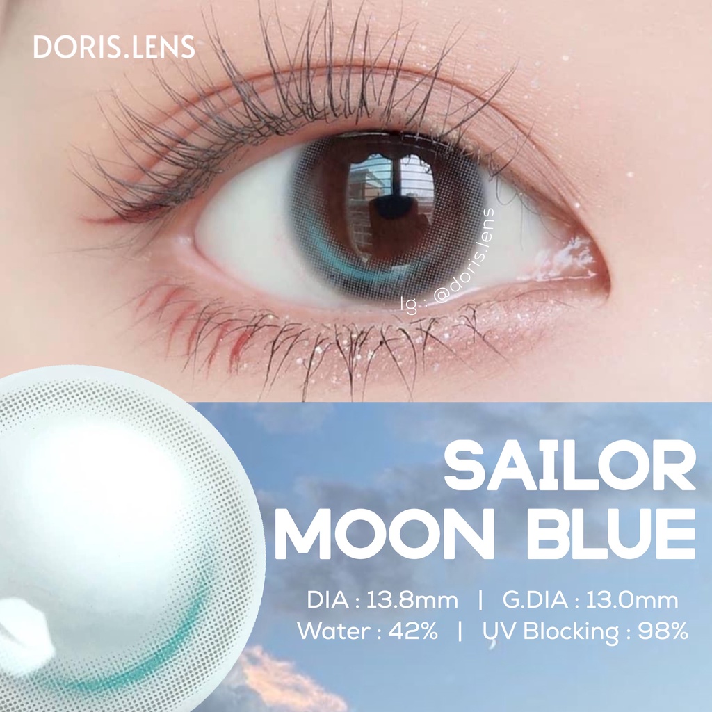 Kính Áp Tròng DORIS.LENS - MOON BLUE Không Giãn 13.8mm Lens Mắt Xanh Dương Tự Nhiên Filter Mặt Trăng Douyin 0 Đến 6 Độ