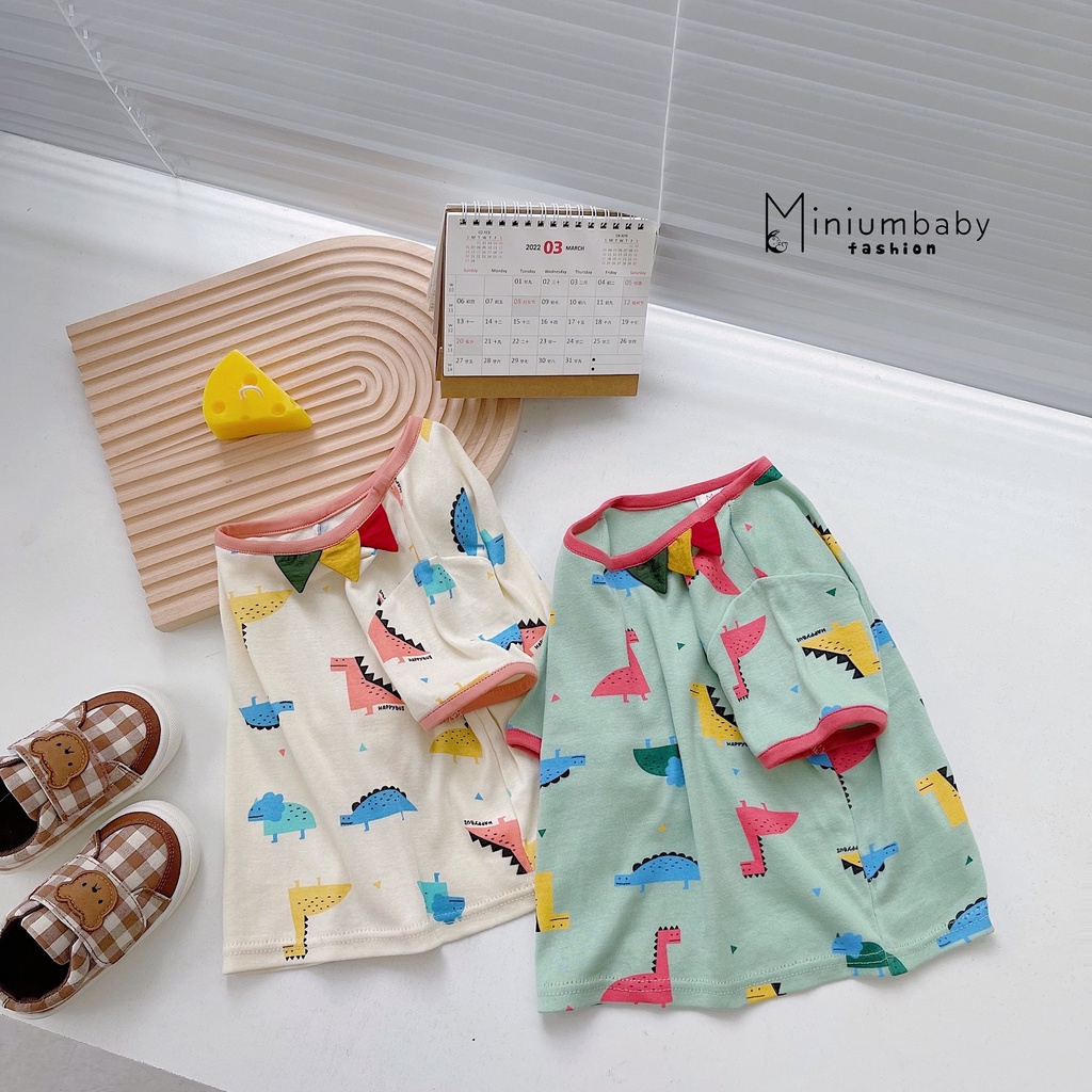 Bộ khủng long cộc tay chất liệu cotton mềm mát cho bé trai, bé gái miniumbabyfashion SB1157