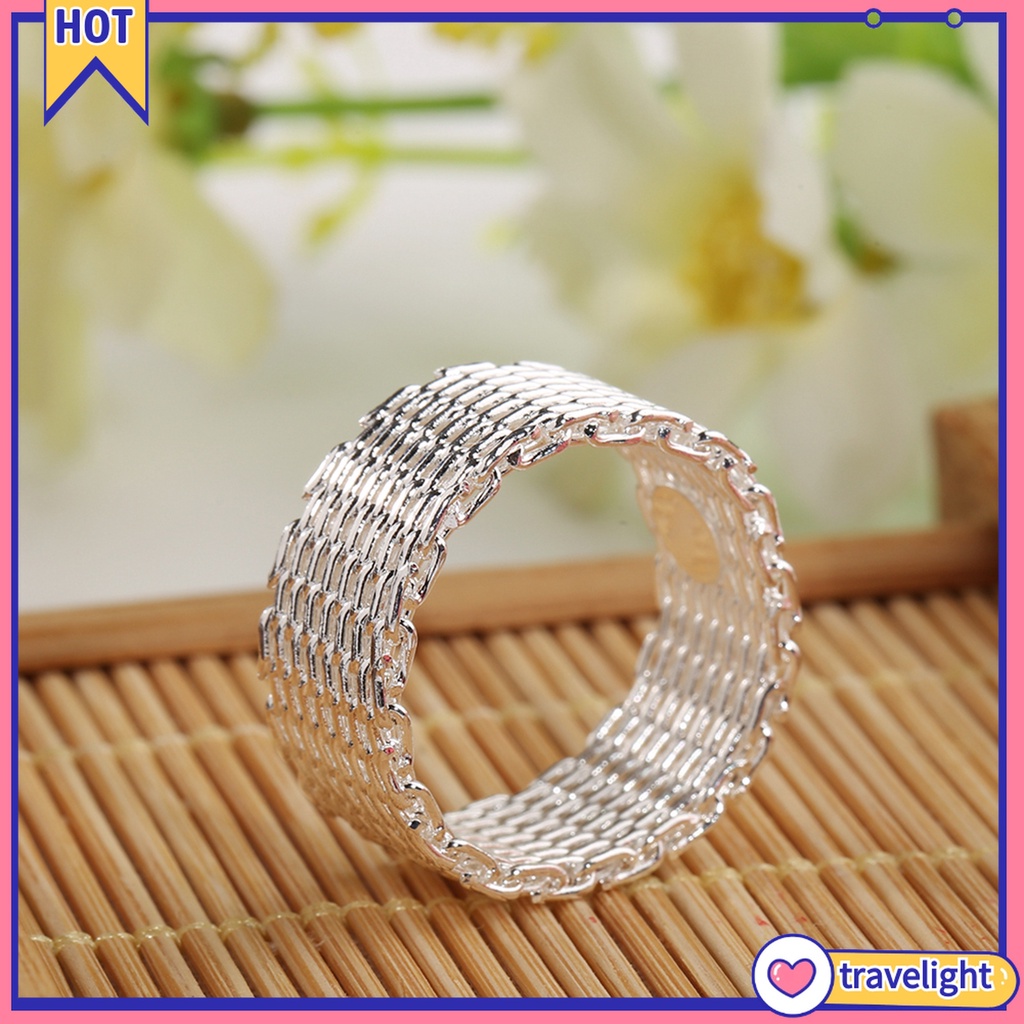 CHARMS Nhẫn Mạ Bạc Thiết Kế Kiểu Lưới Độc Đáo
