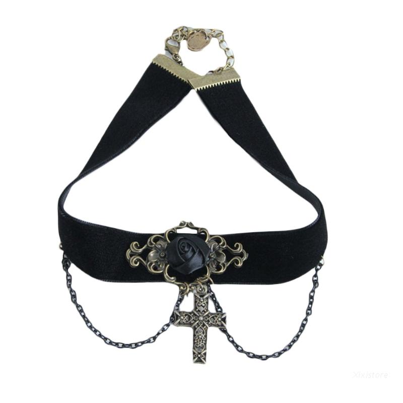Vòng cổ choker dạng dây xích bằng kim loại màu đen phong cách gothic cổ điển cho nữ mang hàng ngày