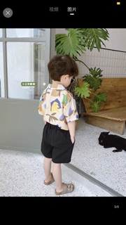 Set áo sơ mi lá + quần đũi cho bé trai