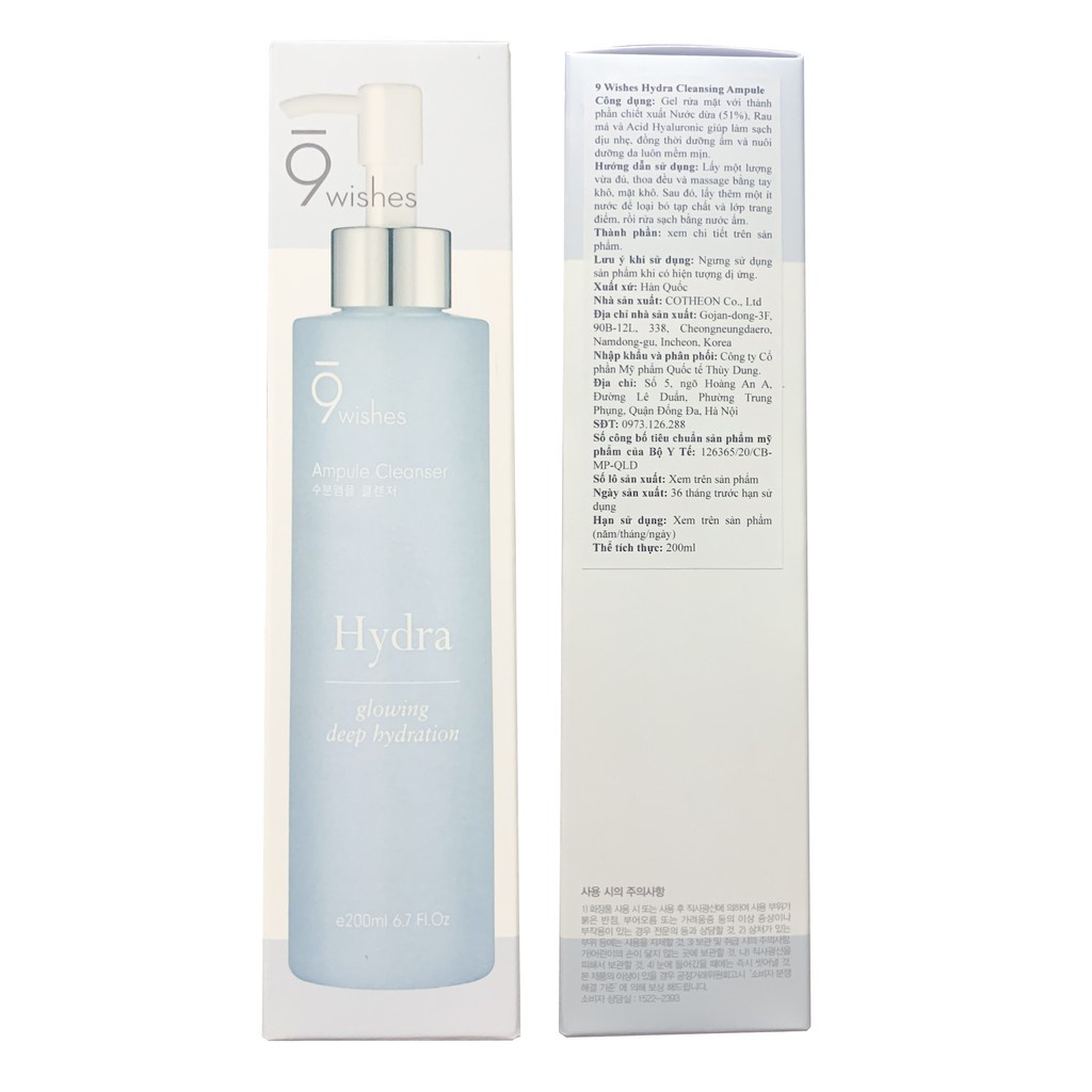 [Tem Chính Hãng] Sữa rửa mặt dạng gel dưỡng ẩm 9 Wishes Hydra Cleanser Hàn Quốc 200ml
