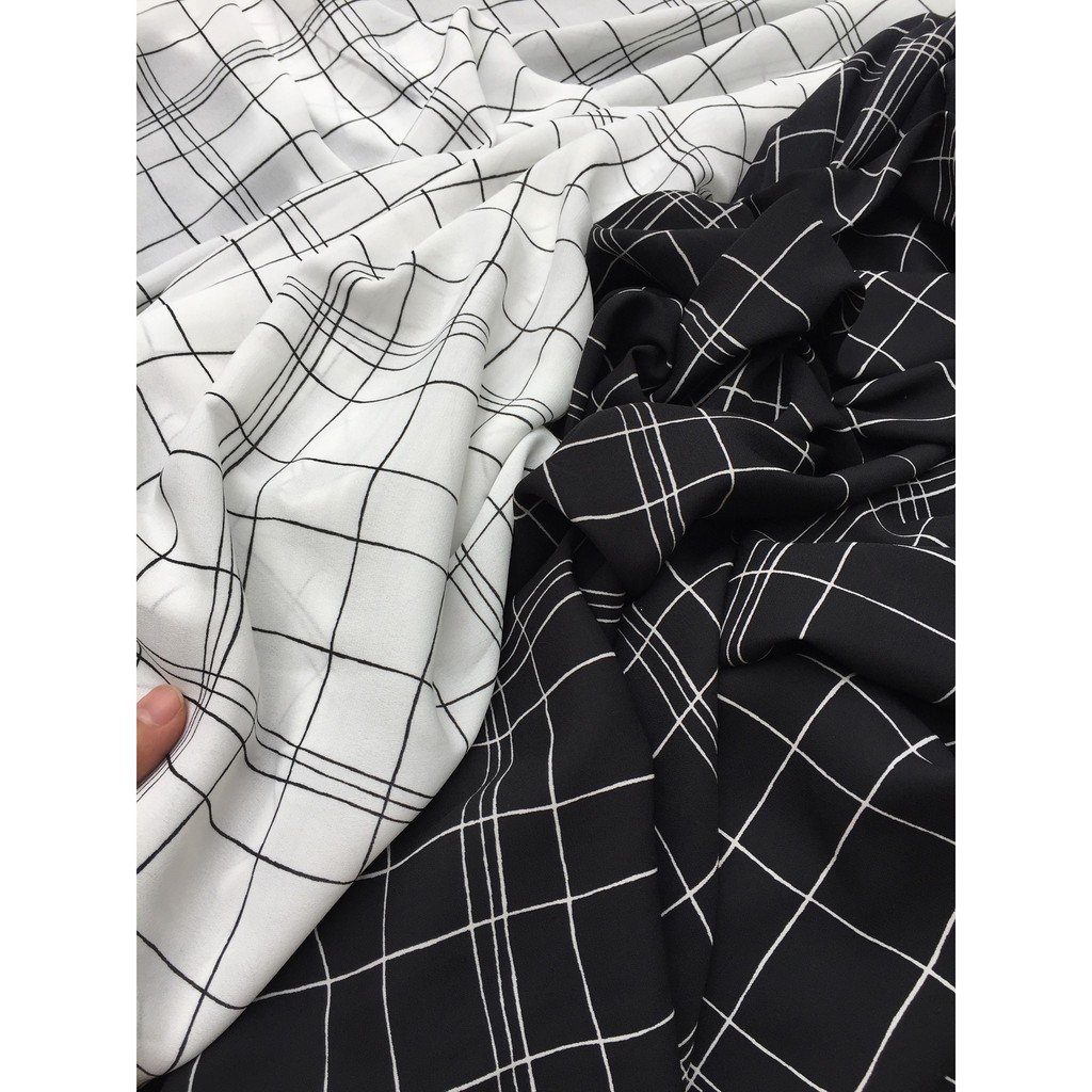 Vải Cát kẻ caro đen và trắng (Voan cát dày, lụa cát)
