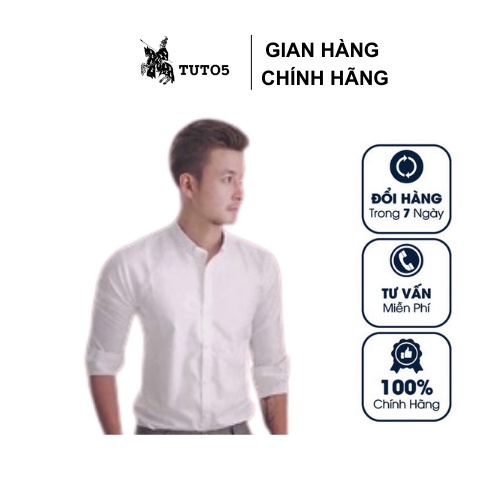 Áo sơ mi trắng dài tay nam cổ tàu TUTO5 trơn trắng đen form ôm kiểu dáng Hàn Quốc