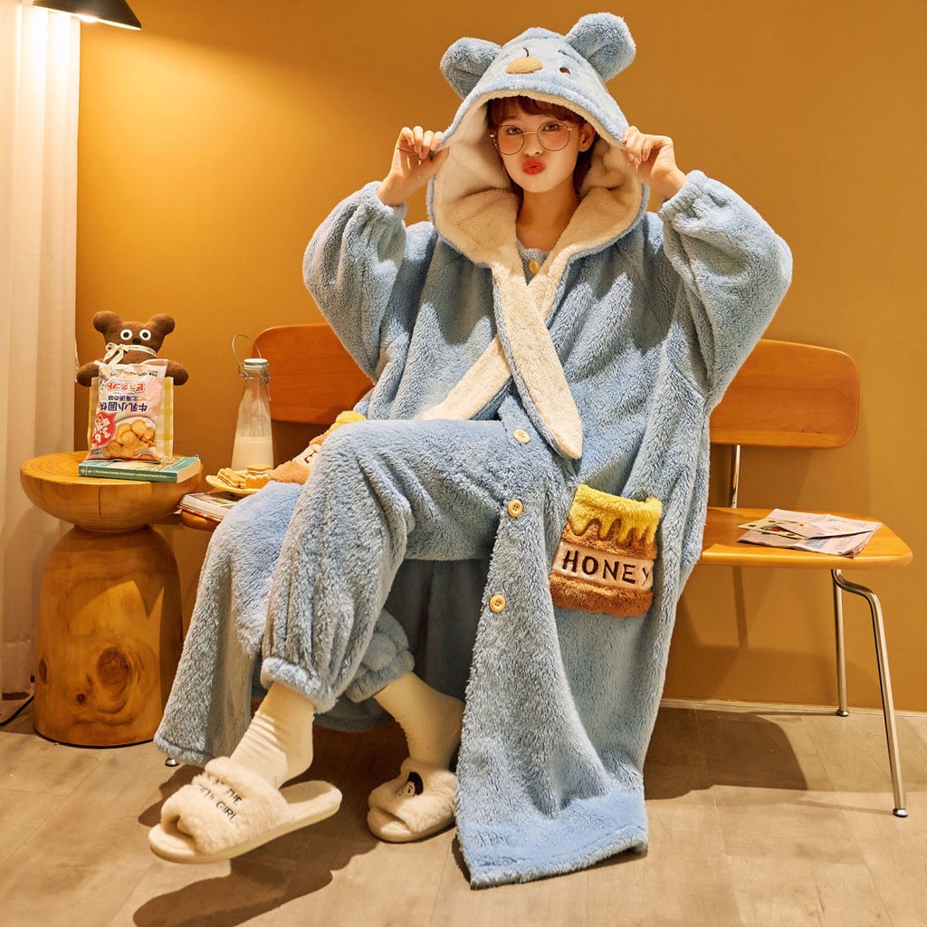 Áo Choàng Ngủ Dáng Dài Có Mũ Trùm Chất Nỉ Dày Dặn Thời Trang Thu Đông Cho Nữ | BigBuy360 - bigbuy360.vn