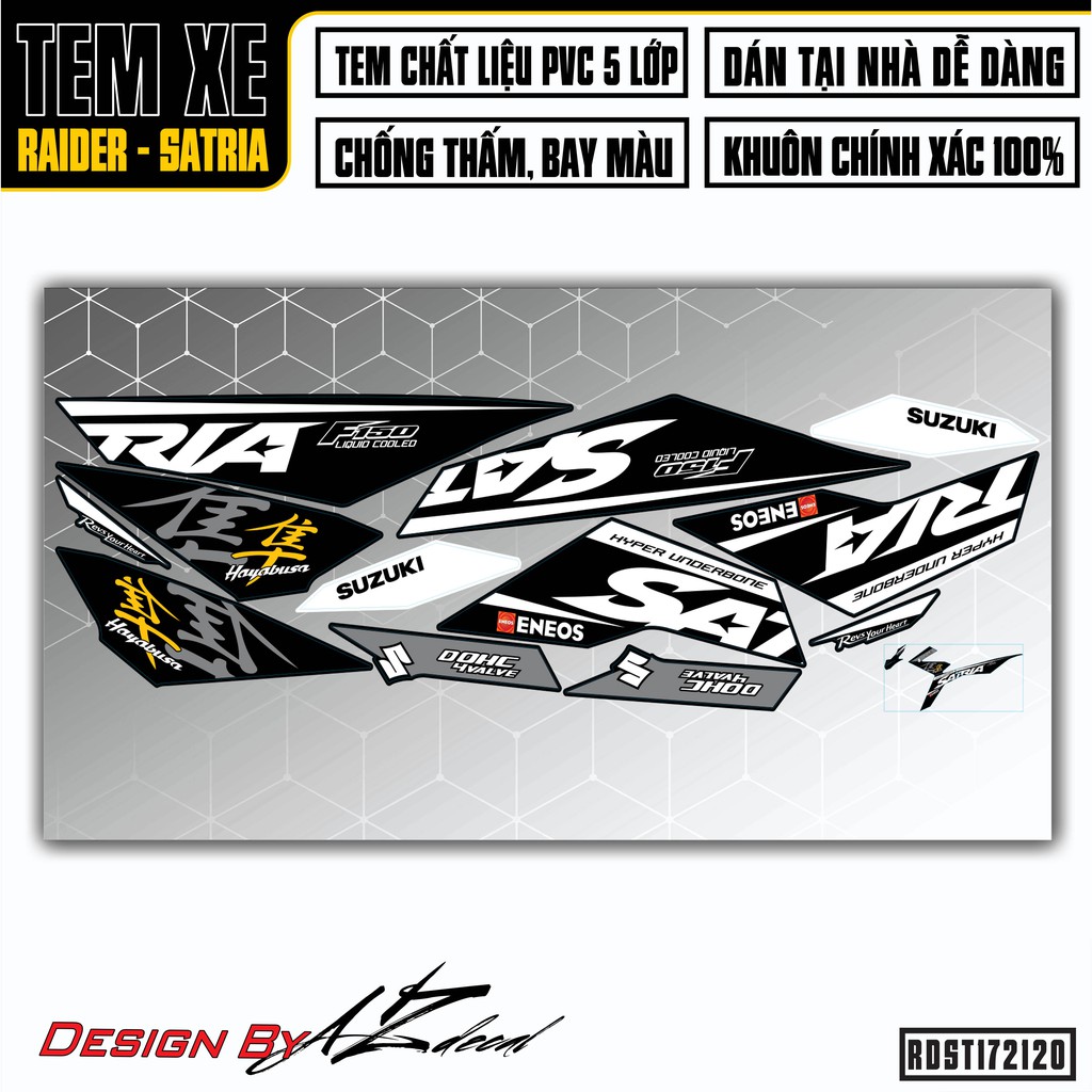 Tem Rời Xe Suzuki Raider - Satria Mẫu Hayabusa 02 | RDST172120 | Decal Chế Chất Liệu PVC Chống Nước, Đa Dạng Màu Tem