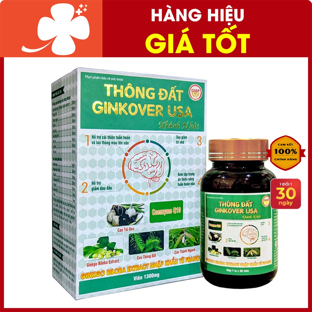 Thông Đất Ginkover USA, hỗ trợ làm giảm đau đầu, suy giảm trí nhớ (hộp 30 viên)