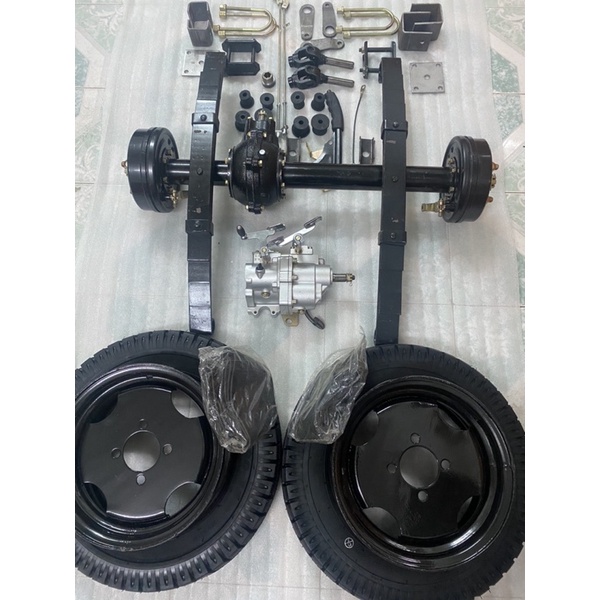 Bộ cầu sau chế xe 3 bánh,số kép 2 tầng,cầu bổ đôi dài 65cm-120cm,số kép dùng cho động cơ 100,110,125cc,cốt 17mm