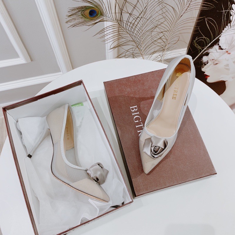 HÀNG QUẢNG CHÂU FULL BOX SẴN HÀNG Giày lưới hoa Hồng 9cm