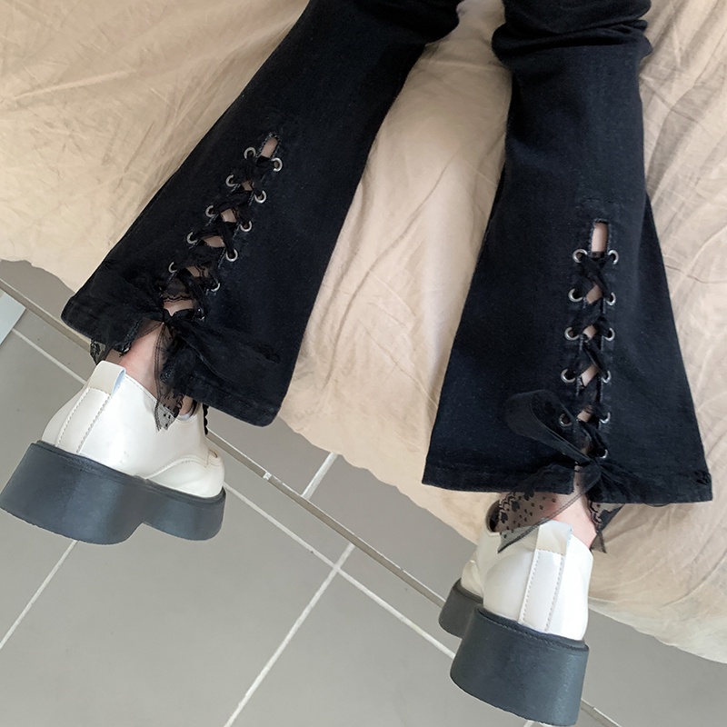 Quần jean ZHELIHANGFEI lưng cao ống loe xẻ tà cá tính thời trang