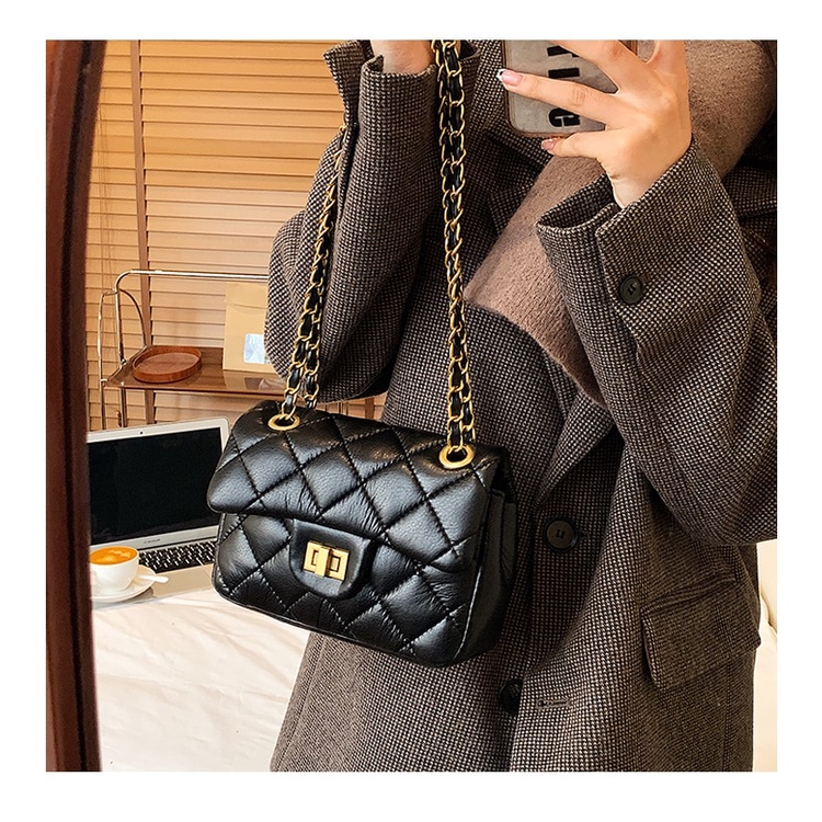 Túi đeo chéo JASMIN NOIR dáng vuông nhỏ họa tiết kẻ ô hình thoi dập nổi phong cách retro thời trang cho nữ