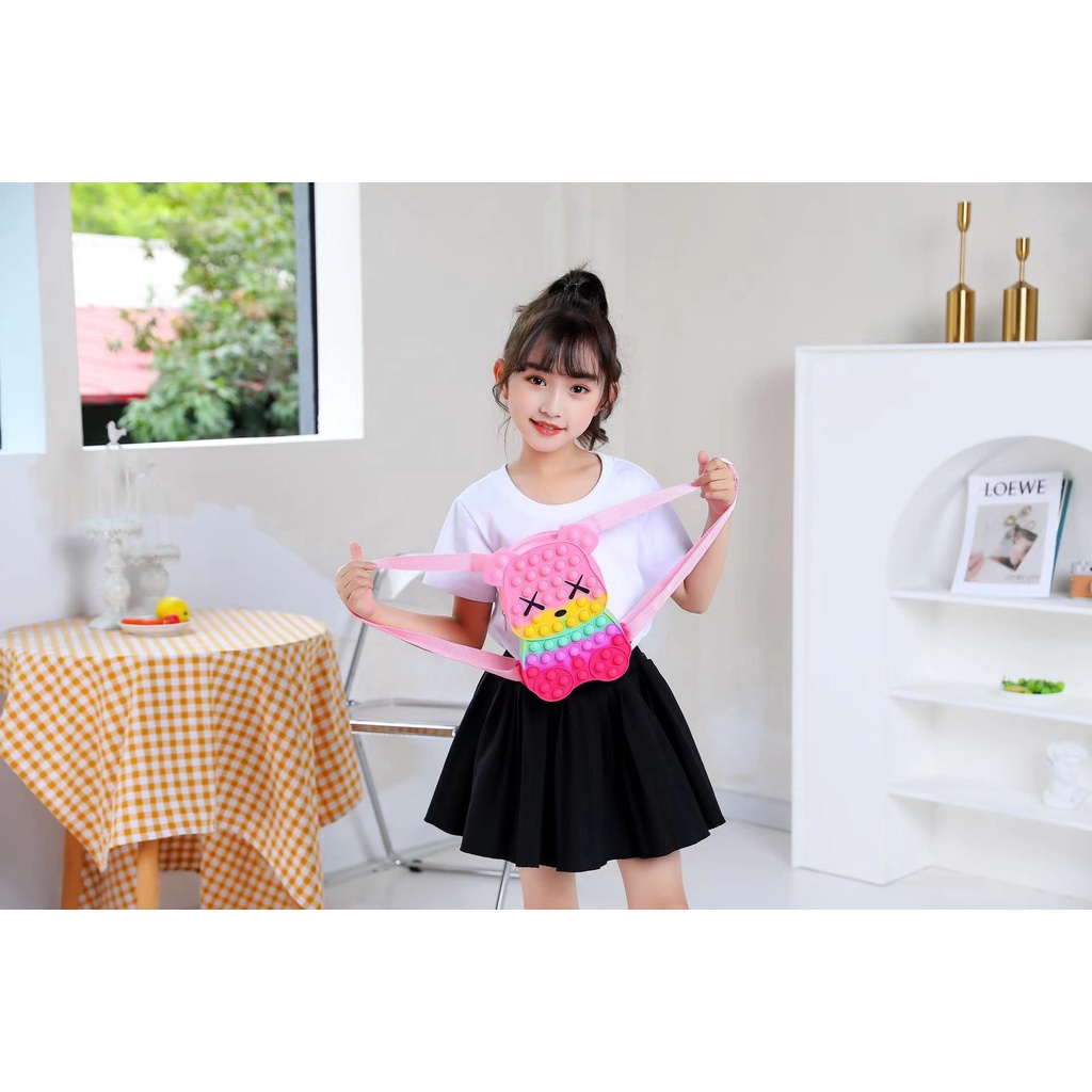 Balo Popit Silicon Cho Bé Mầm Non Hình Gấu Và Pikachu Dễ Thương