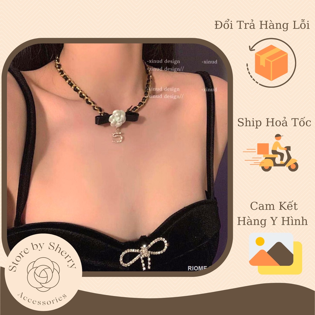 (Ảnh Thật) Vòng cổ hoa trà mix dây da phụ kiện hot tiktok