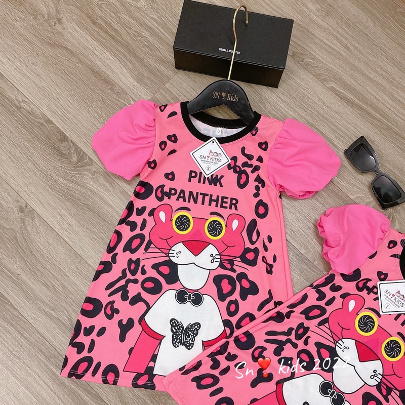 Váy Suông Hoạt Hình Pink Panther Tay Bồng Siêu Hot Tay Bồng Dễ Thương Cho Bé Gái