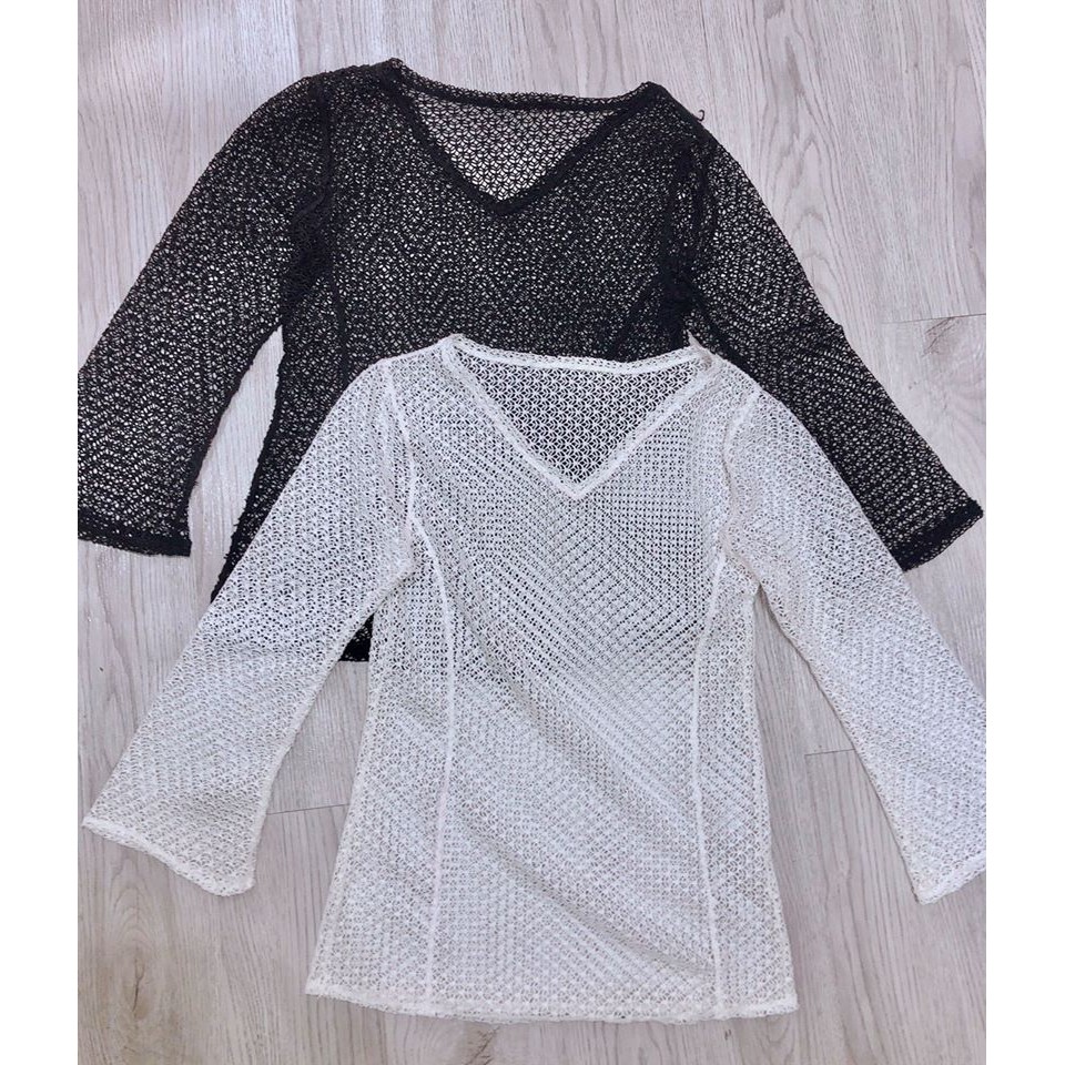 Áo choàng đi biển, áo choàng bikini lưới nhỏ 2 màu đen trắng (Ảnh thật) | BigBuy360 - bigbuy360.vn