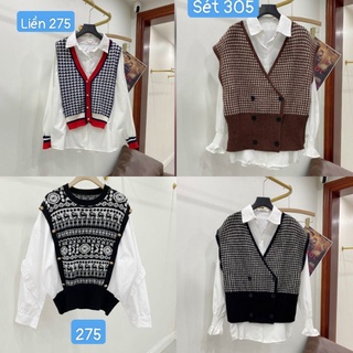 5 mẫu Sét Áo gile len tay sơ mi / sét gine len sơ miquảng châu