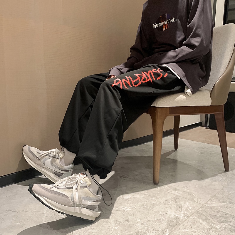 Quần thể thao ống rộng in họa tiết cổ điển thời trang cho nam M-8XL