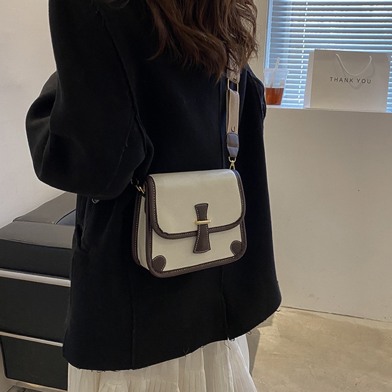 Túi đeo chéo da PU màu sắc tương phản phong cách phương Tây