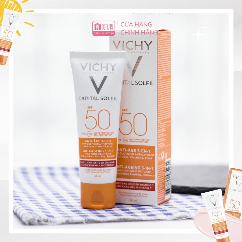 Kem chống nắng VICHY CAPITAL SOLEIL ANTI-AGEING 3-in-1 SPF50 UVB + UVA 50ml