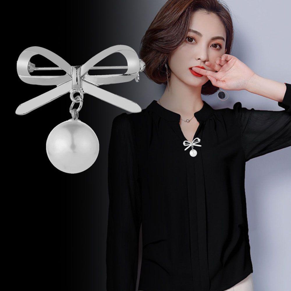 Ghim Cài Áo Hình Nơ Đính Ngọc Trai Lớn Thời Trang