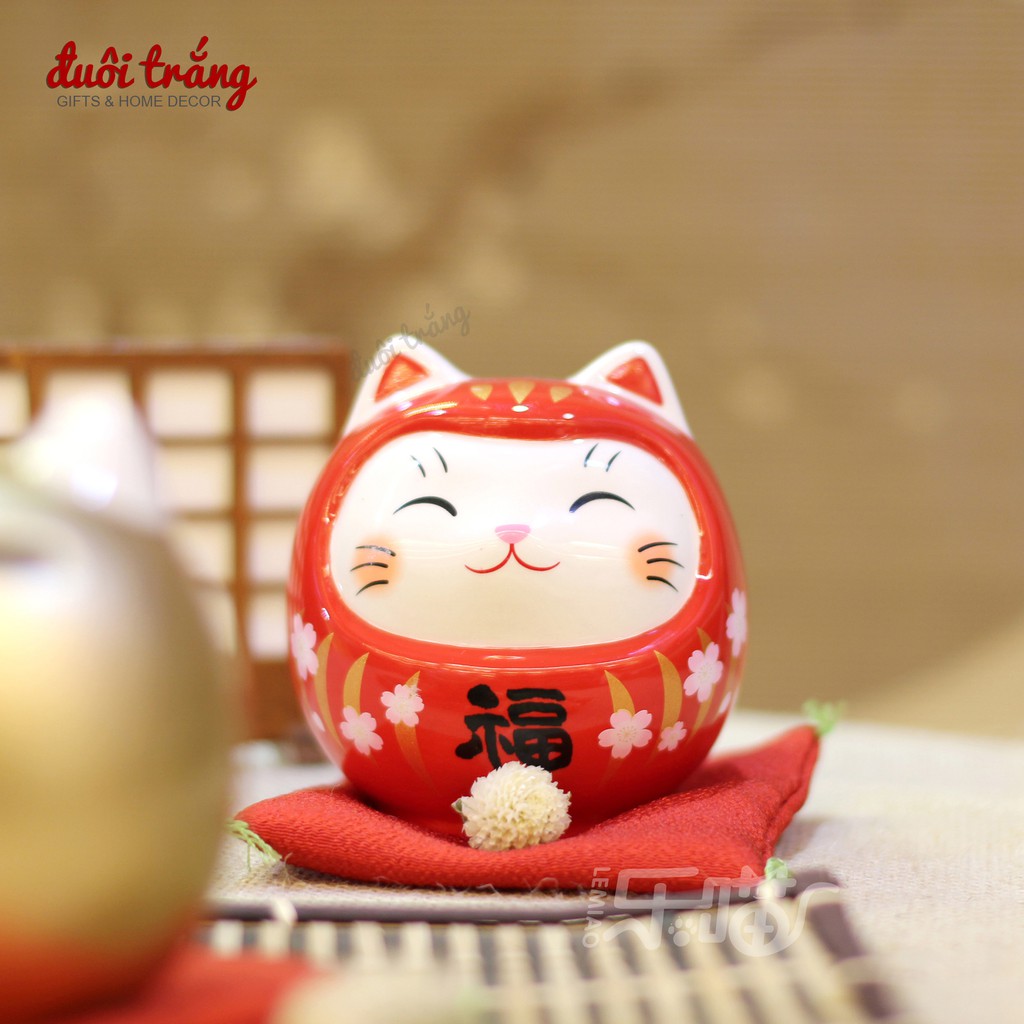 Daruma Mèo cỡ đại 14cm - Hãng Yakushigama