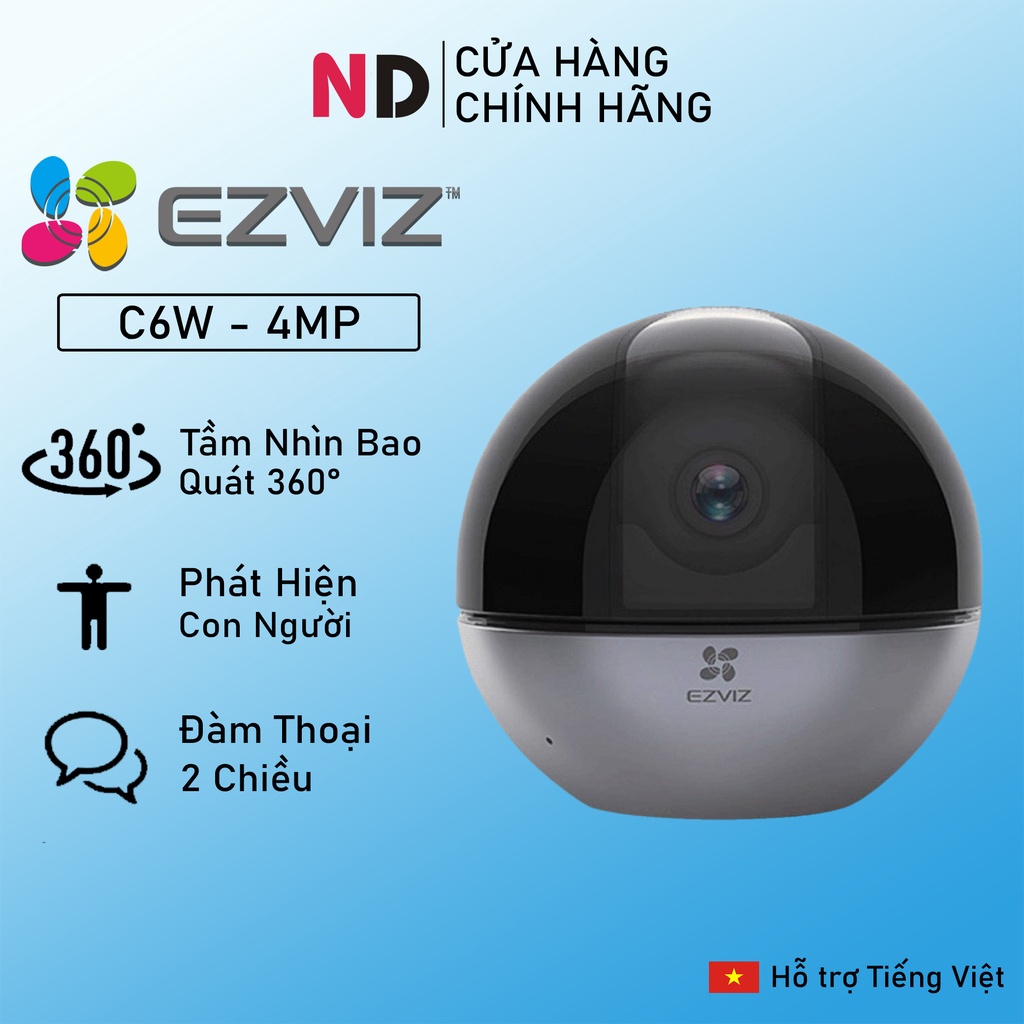 Camera Wifi EZVIZ C6W 2K 4MP Xoay 360, Thu phóng , Đàm thoại - Hàng chính hãng