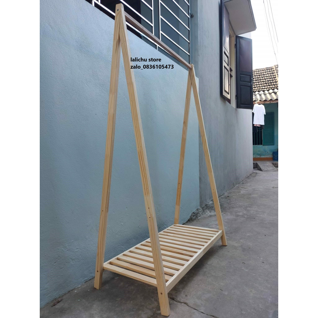 Kệ treo quần áo chữ A gỗ tự nhiên trang trí, kệ chữ A treo quần áo