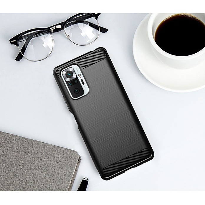 Ốp lưng Xiaomi Redmi Note 10 Pro 6.67&quot; ốp phay xước carbon vân kim cương chống shock cao cấp, Cường Lực Full màn 9D